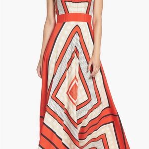 Eliza J Orange and Cream Geometric Maxi Dress